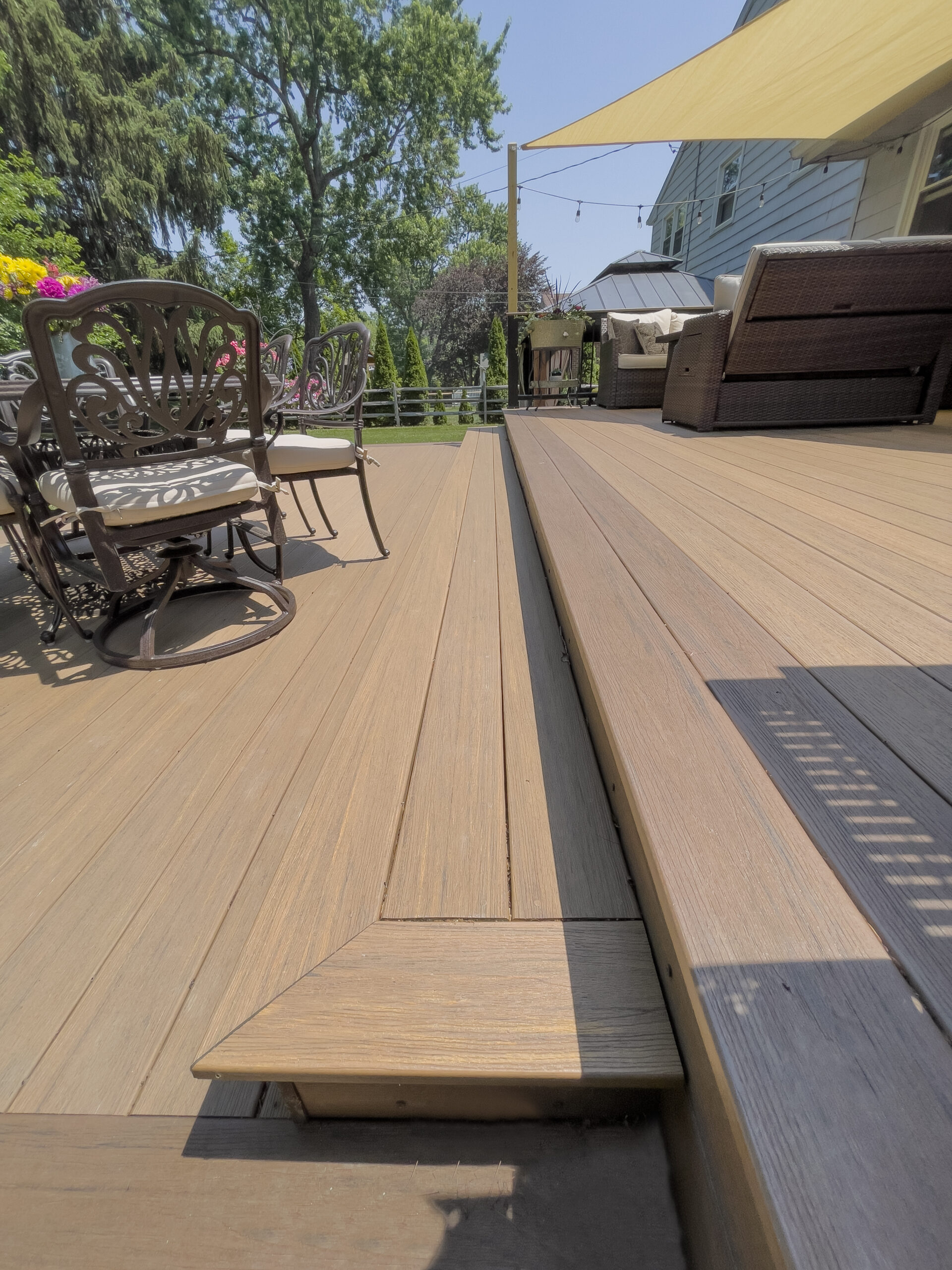 Large brown composite deck with edge