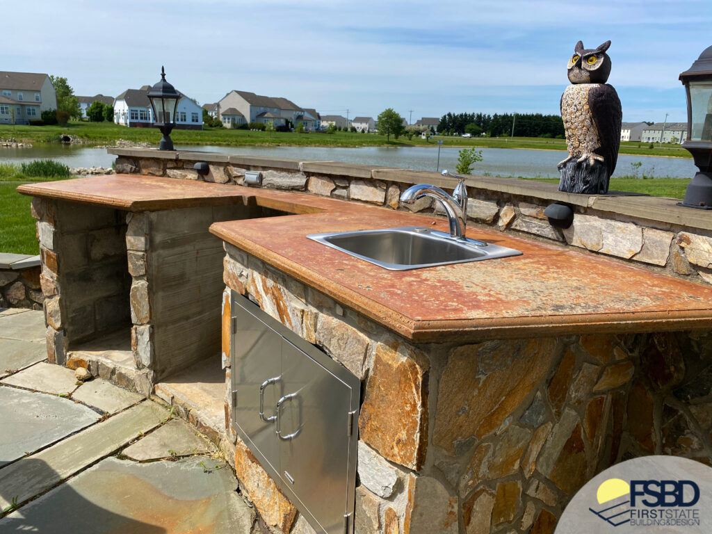 Outdoor sink and stone preparation table