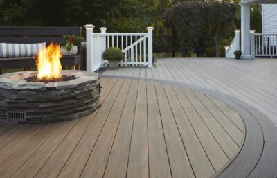 Image of deck with fireplace