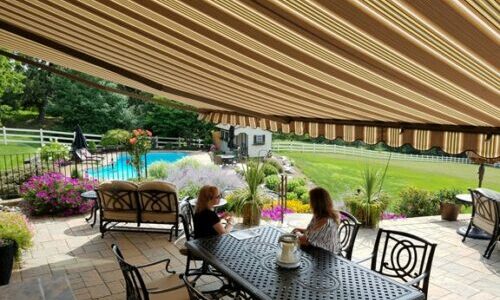Picture of awning covering patio and dining area